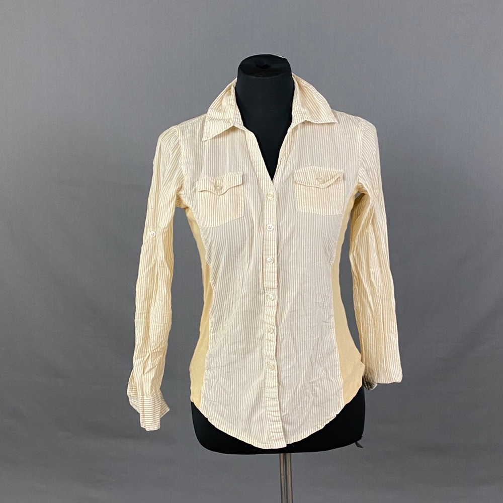 Tan Striped Button Down Blouse